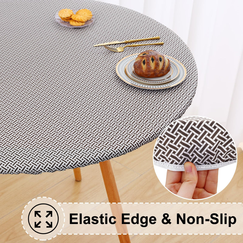 Round Fitted Vinyl Flannel Backed Tablecloth with Elastic Edge