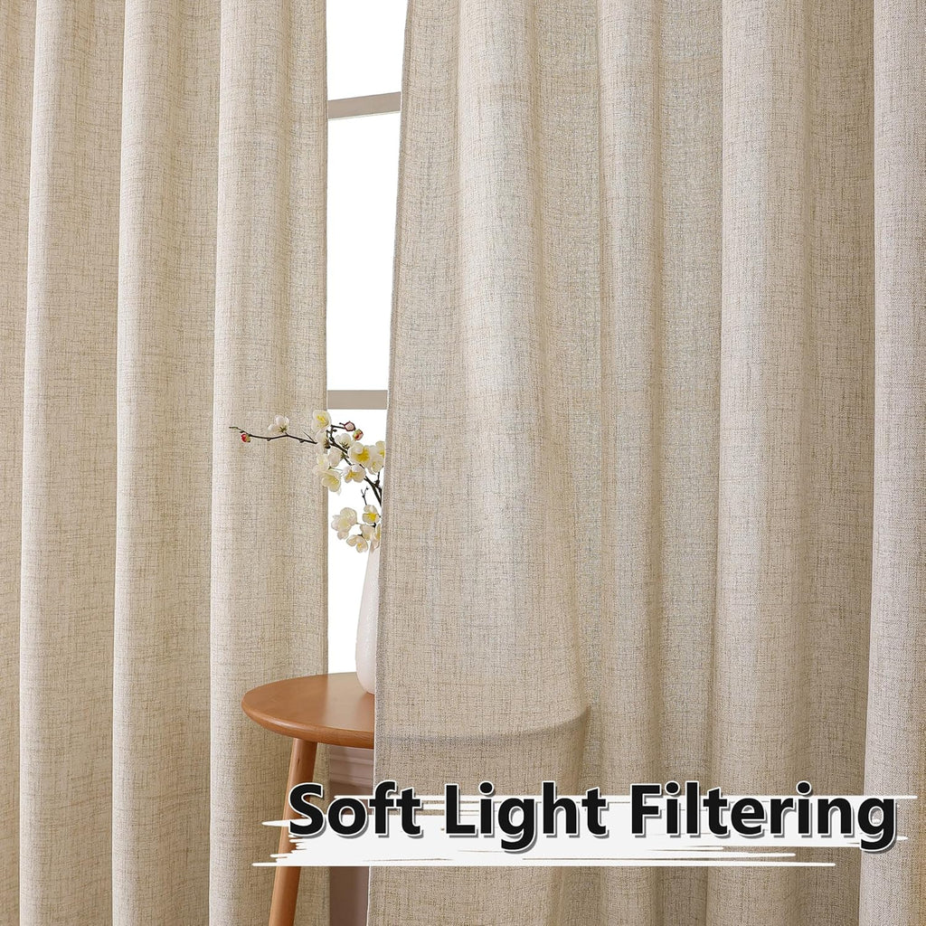 Short Linen Tier Curtains Rod Pocket Semi Sheer Half Kitchen Curtain Burlap Light Filtering Thick Linen Drapes, 30 x