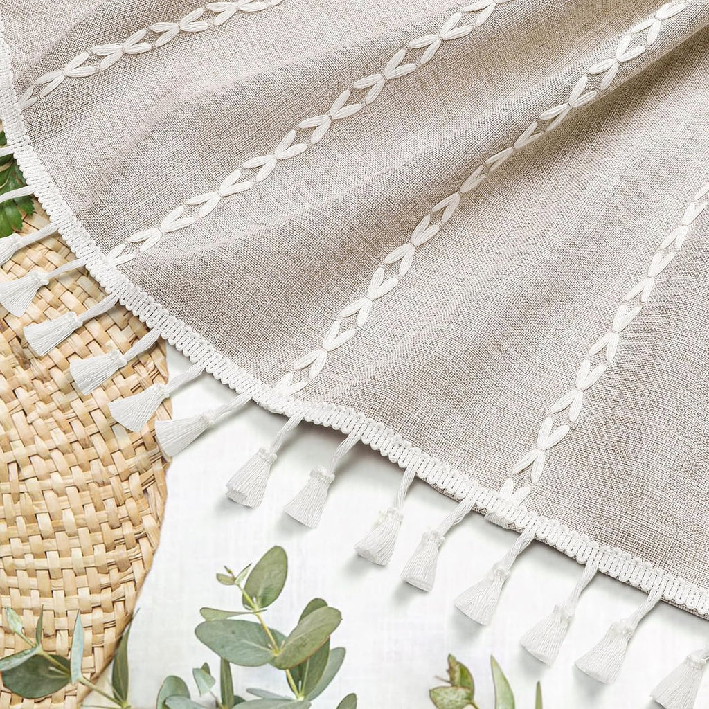 Boho Farmhouse Fabric Shower Curtain, Tan Brown Modern Polyester Linen Shower Curtains for Vintage Rustic Bathroom