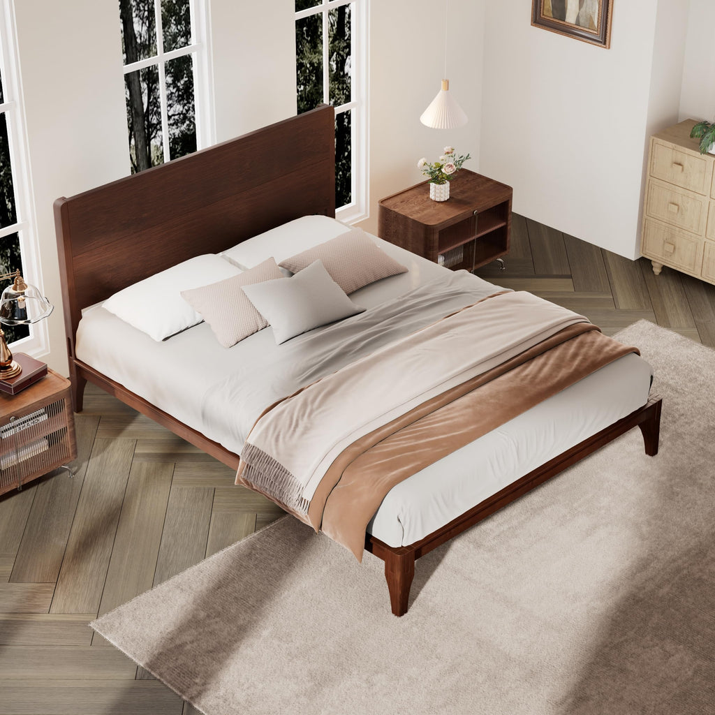 Bamboo King Size Platform Bed with Under-Bed Storage Space and Wood Slat Metal Support, No Box Spring Needed, Easy