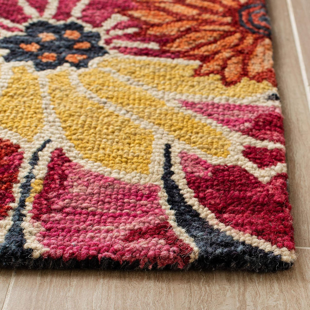 Aspen Area Rug - 9' x 12', Charcoal & Blue, Handmade Boho Floral Wool