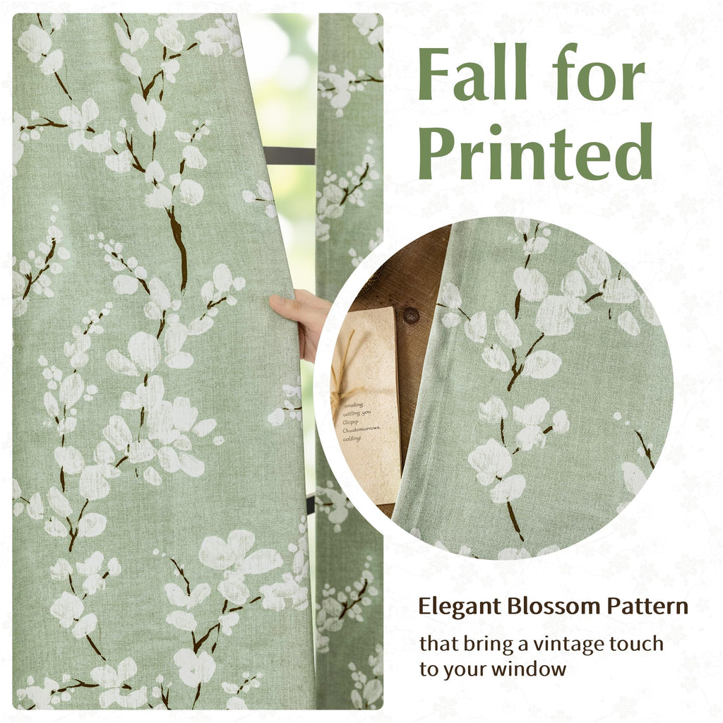 Green Blackout Floral Curtains, Bedroom, 100X84 Inches, 1 Panel