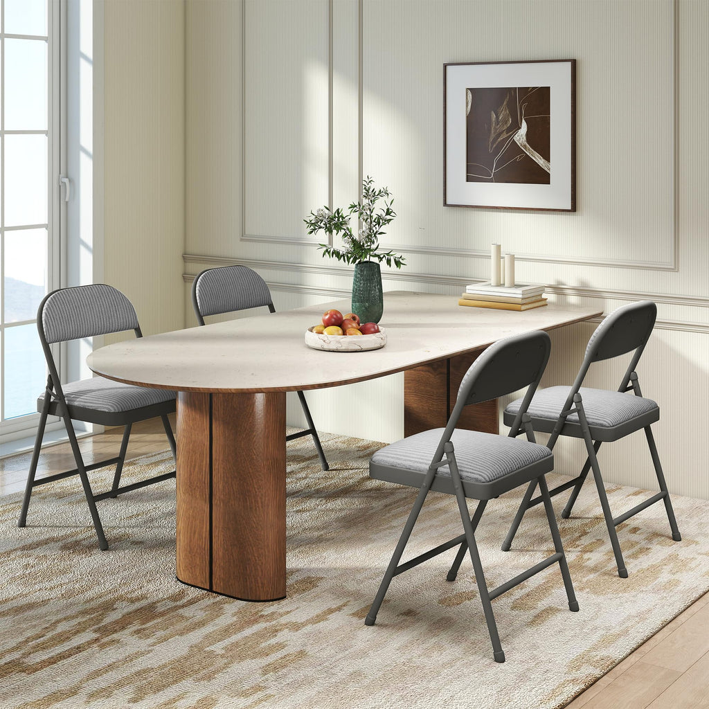 4 Pack Padded Cushion and Back Folding Chairs, Fabric Dining Chair Set with Steel Frame Metal, for Indoor and