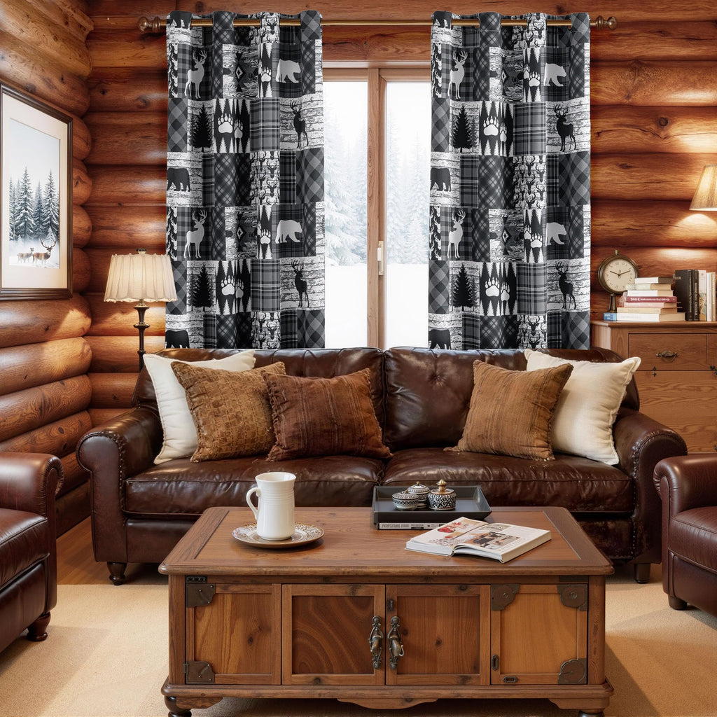 Grey Rustic Cabin Curtains 2 Panels Country Style Curtain 50% Light Blocking Darkening Grommet Window Treatments