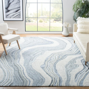 Fifth Avenue Area Rug - 10' x 14', Grey & Ivory, Handmade Mid-Century Modern Abstract New Zealand Wool