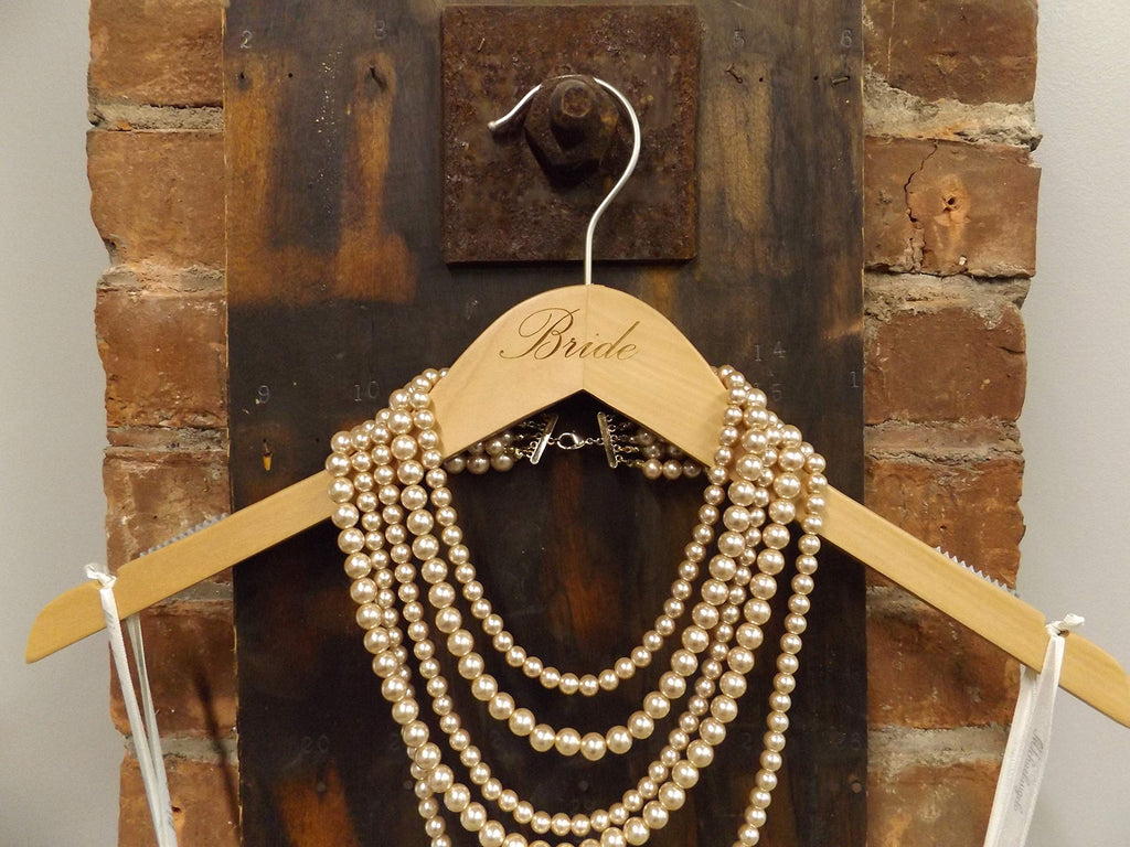Bridal Hanger, Natural Wood Hanger Engraved with (Bride), 17" (1 Piece), Natural w/Engraved Print