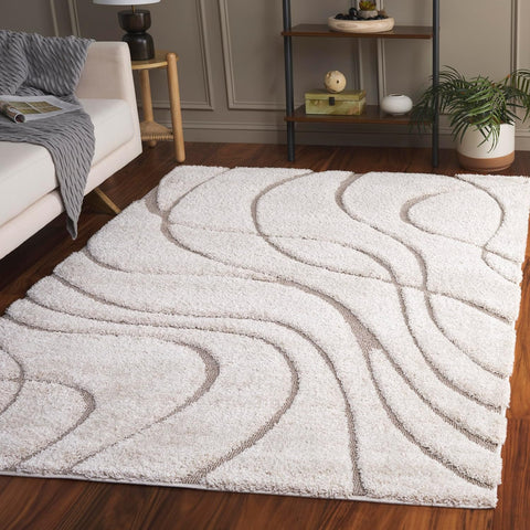 Florida Shag Collection Area Rug - 5'3" x 7'6", Cream & Beige, Non-Shedding & Easy Care