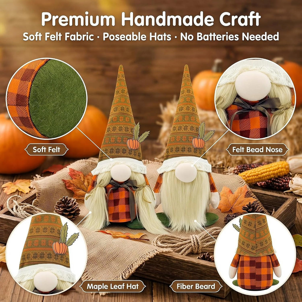Fall Decorations - Thanksgiving Pumpkin Gnomes Decor - Set of 2