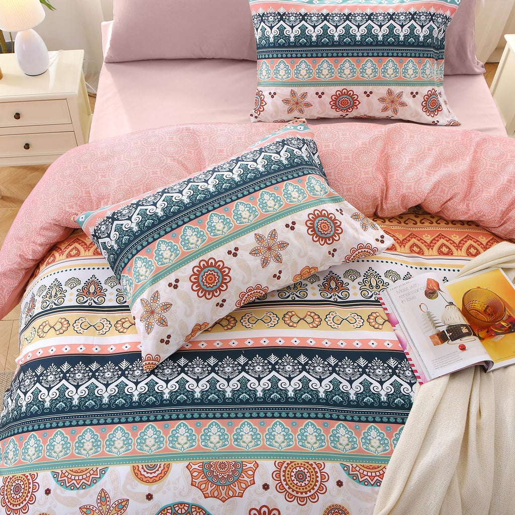 Queen Comforter Set, 7-Piece Floral Bed in a Bag, Bohemian