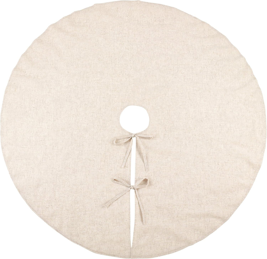 Linen Christmas Tree Skirt - Toscana Collection - Natural Solid Edge - Classic Holiday Farmhouse Décor, 72", Natural