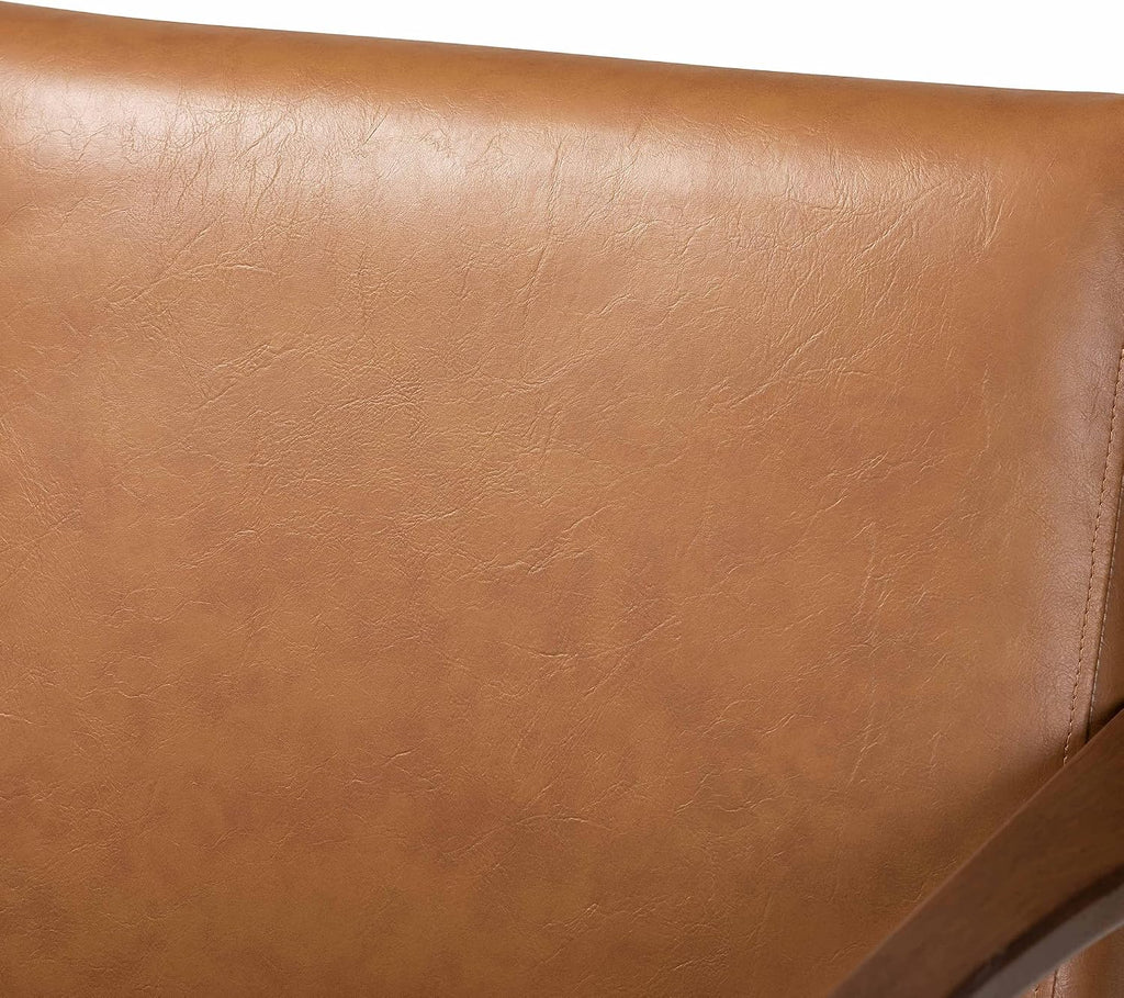 Bianca Mid-Century Modern Walnut Brown Finished Wood and Tan Faux Leather Effect Lounge Chair