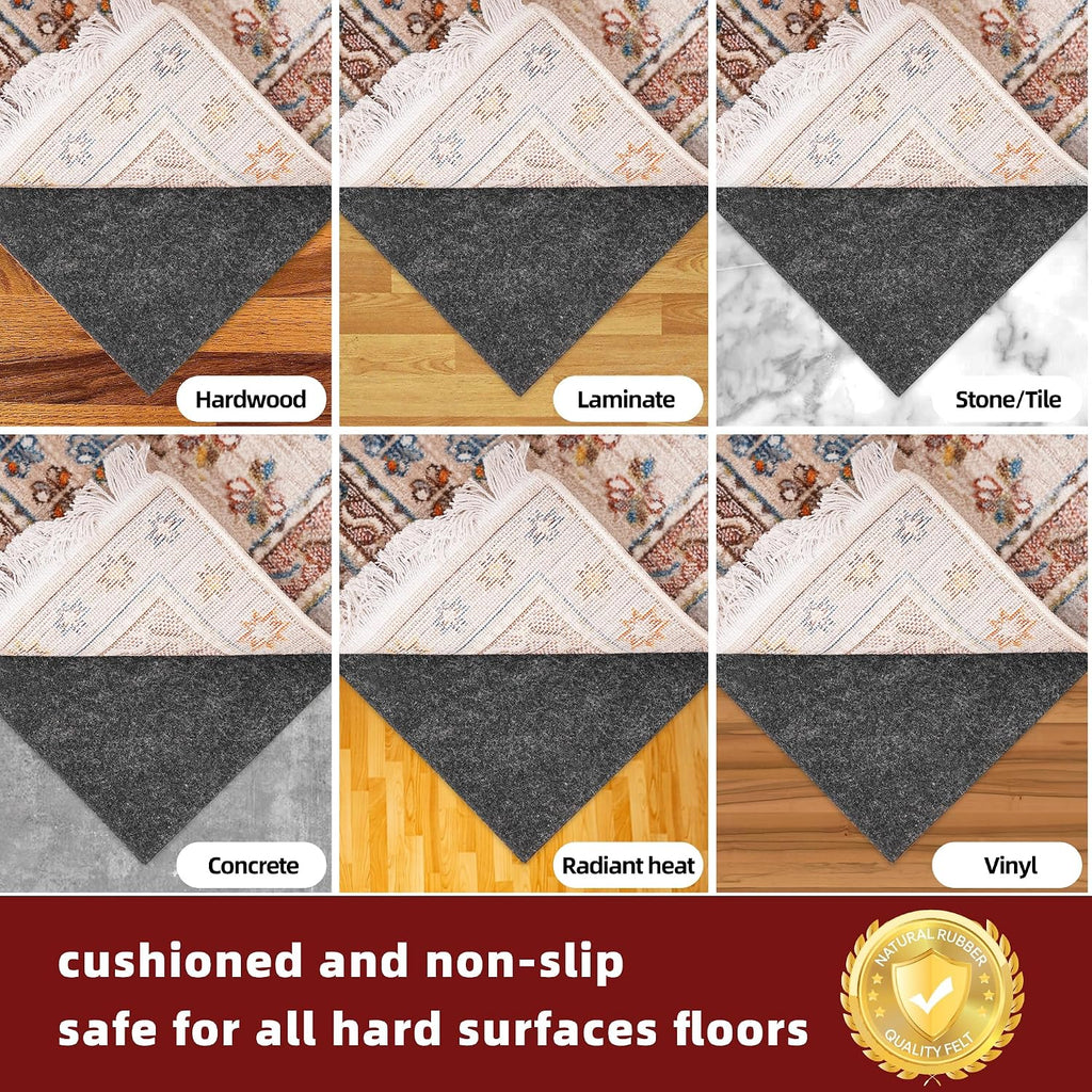 BAGAIL Felt and Natural Rubber Backing Rug Pads 1/4" Thick, 5 x 7 Ft Non Slip Carpet Gripper Keep Rugs in Place - Set of 35