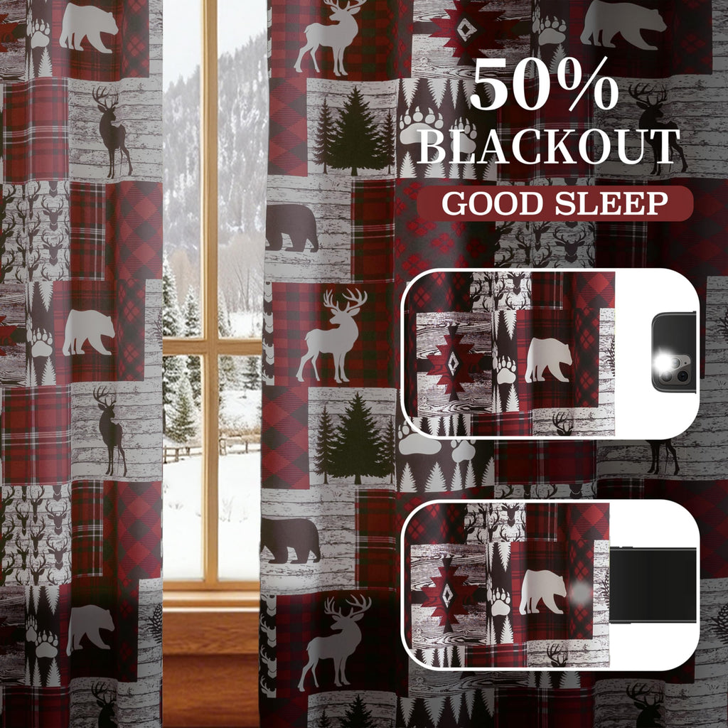 Red Rustic Christmas Curtains Bedroom, 52W x 84L, 2 Panels