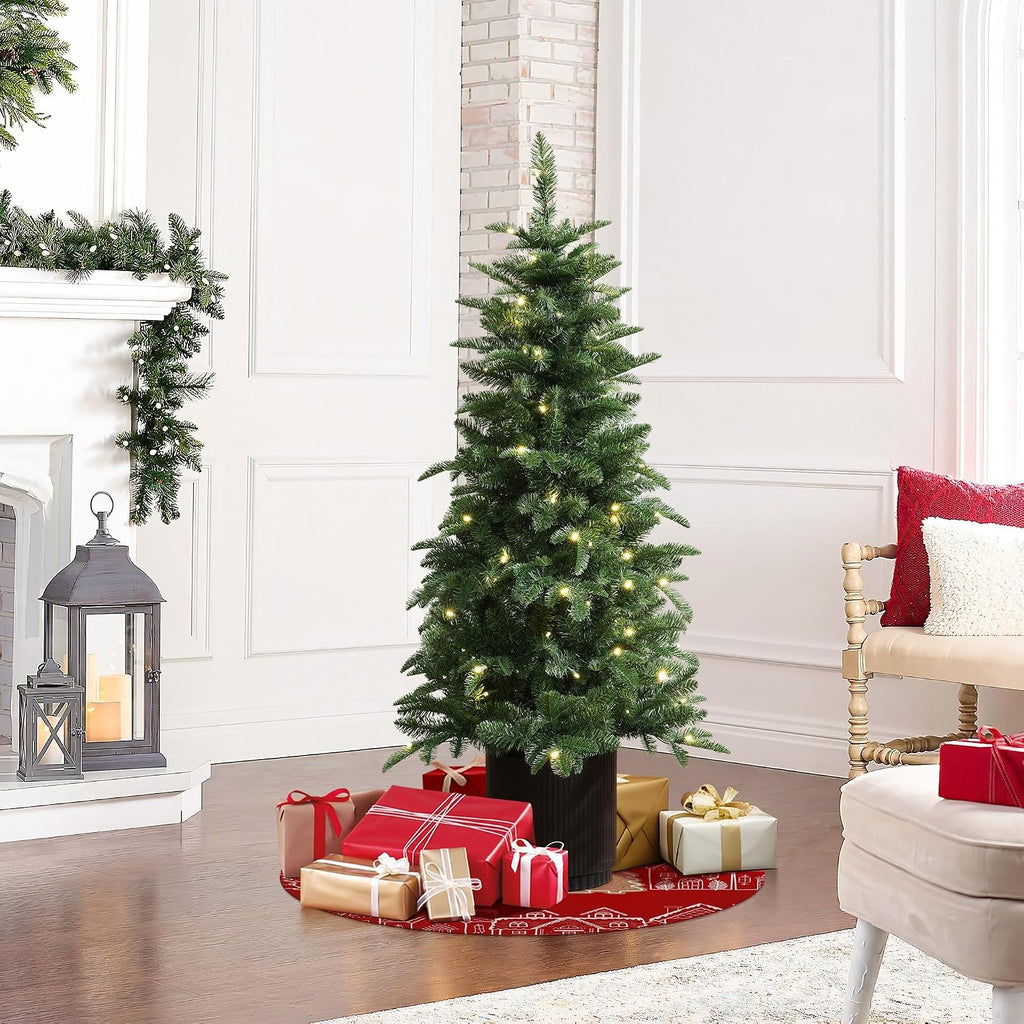 LuxenHome 4.5FT Prelit Slim Potted Christmas Tree