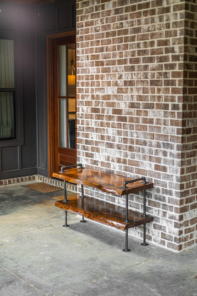 Industrial Pipe Live Edge Entertainment Center- Steampunk TV Stand with Live Edge Wood (Honey Pine)