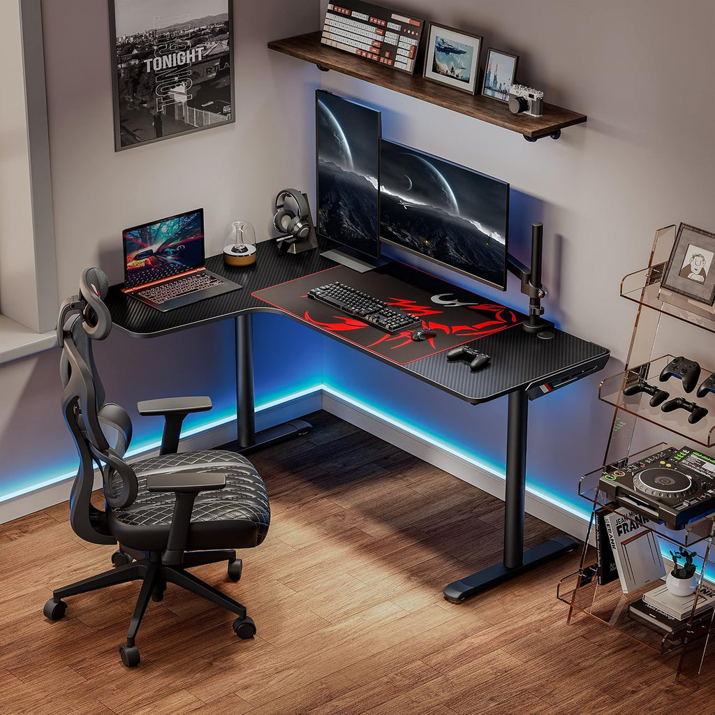 60 Inch L60 L Shaped Gaming Desk with Height Adjustable Computer Tower Stand Workstation
