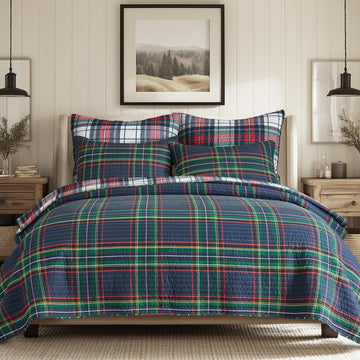 Spencer Plaid Navy - Quilt (68x86in.) - Plaid - Red Green White - Reversible - Cotton