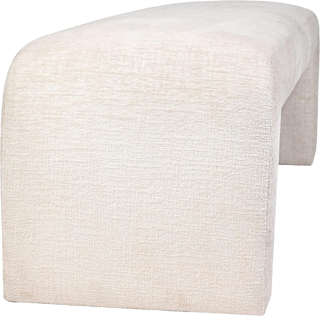 Sophia Modern Luxury Curved Upholstered Jacquard Bedroom Hallway Bench, End of Bed Bench, Large Size, Natural