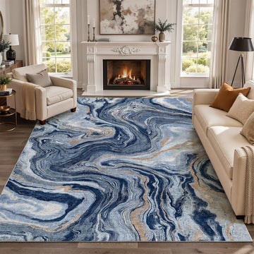 Abstract Area Rugs, Soft Non-Slip Rug Marble Swirl Blue