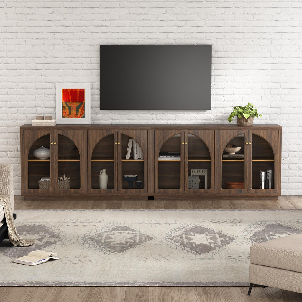 Sideboard Buffet Cabinet with 4 Doors, Modern Accent Storage Cabinet with Adjustable Shelves, Boho Console Table Bar