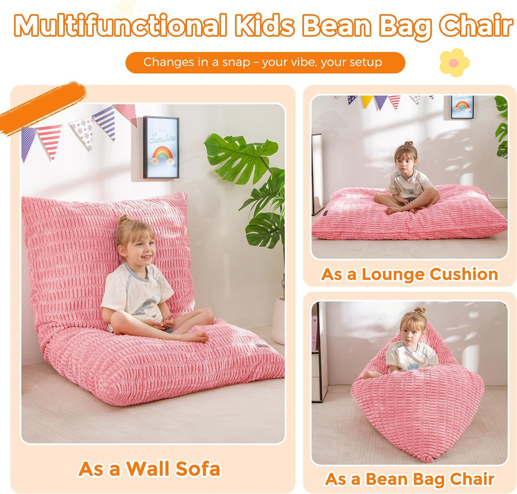 Kids Bean Bag Chair, 3 in 1 Convertible Bean Bag Sofa with Removable Cover for Children, Soft Floor Lounger