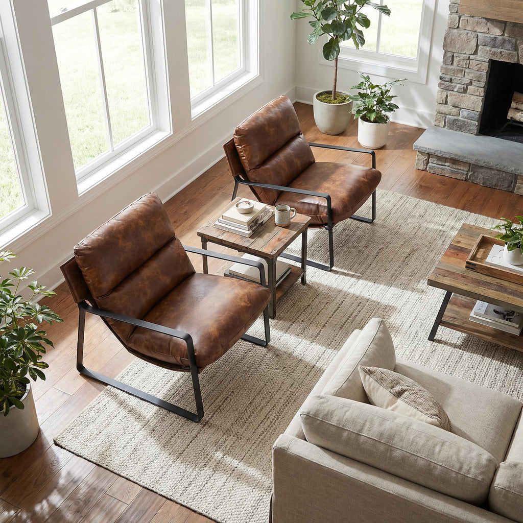 Set of 2 Modern PU Leather Accent Armchair, Retro Brown