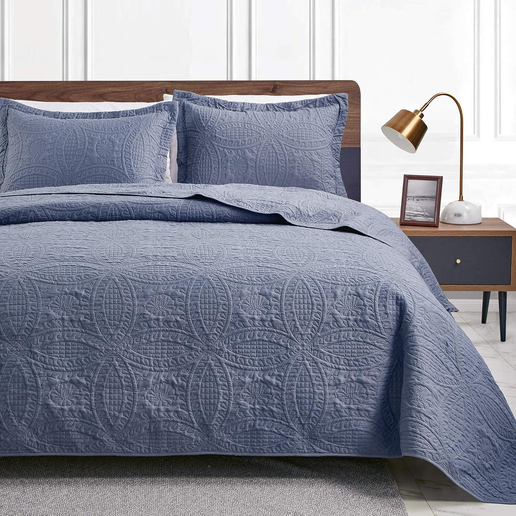 Love's cabin Quilts for Queen Bed Blue Bedspreads - Soft Bed Summer Lightweight Bedspread Comforter