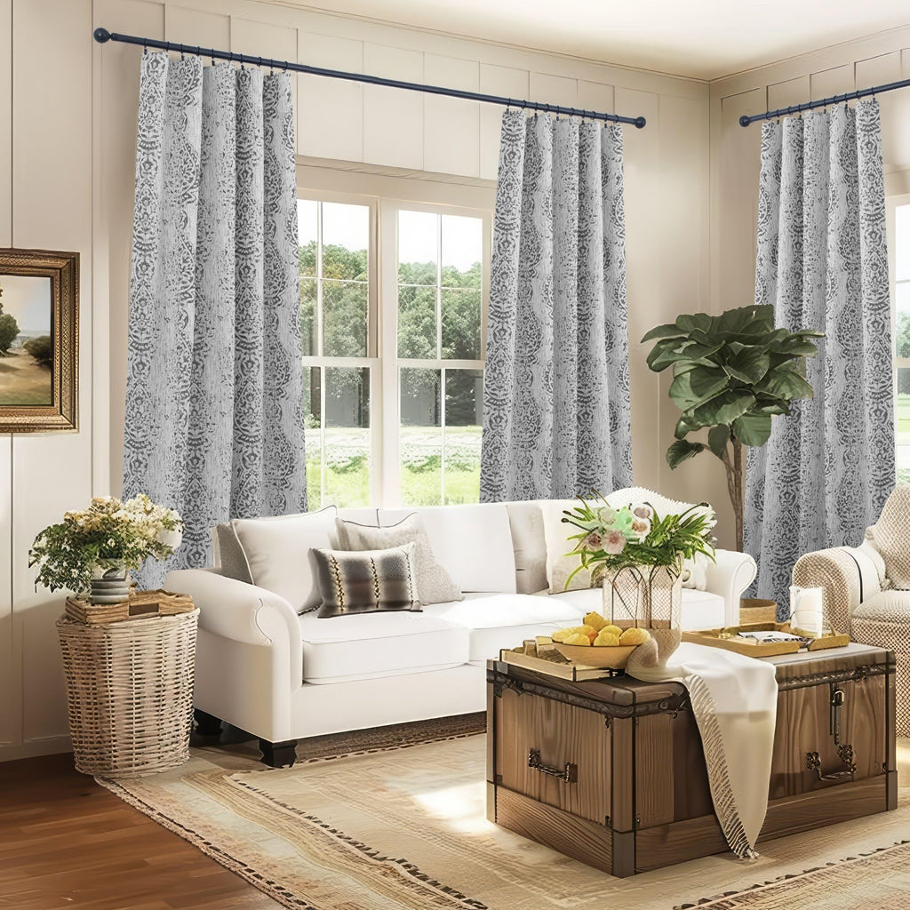 108 Inch Curtains, 9FT Damask Jacquard Luxury Back Tab Drapes Bedroom, 2 Panels Set, 9 FT Length 52'' L x 108'' W