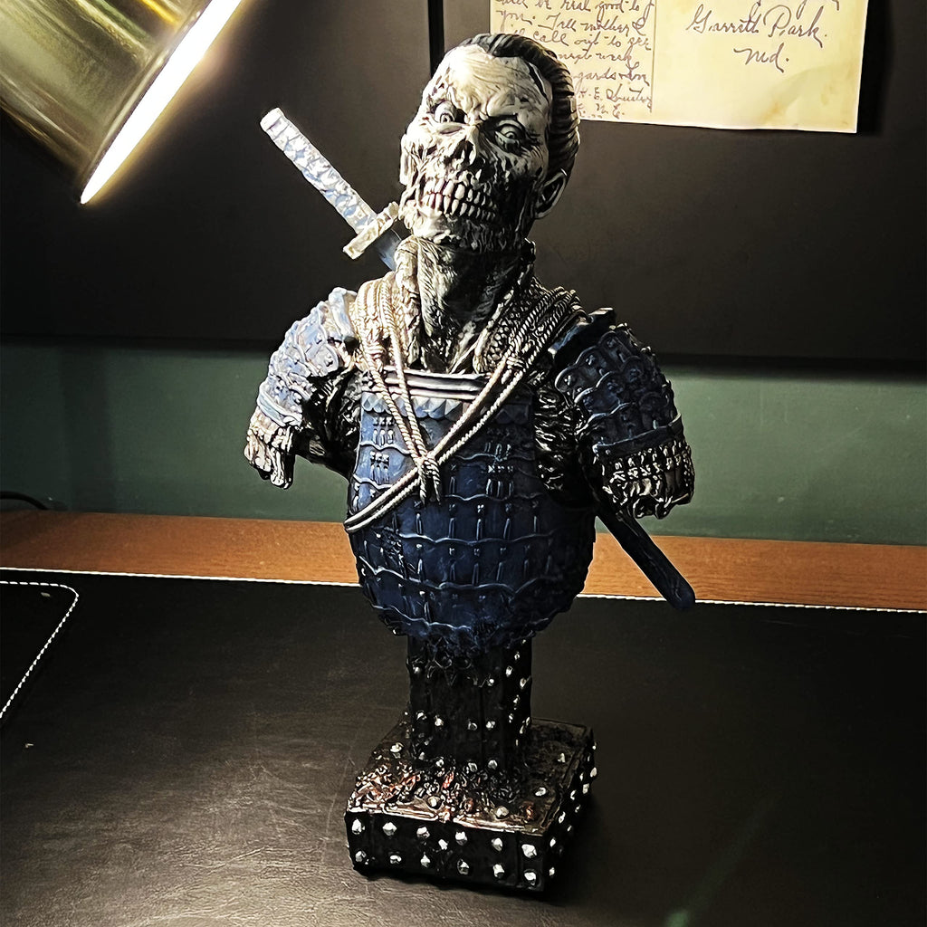Undead Samurai Zombie Resin Bust Statue Decor (Blue)