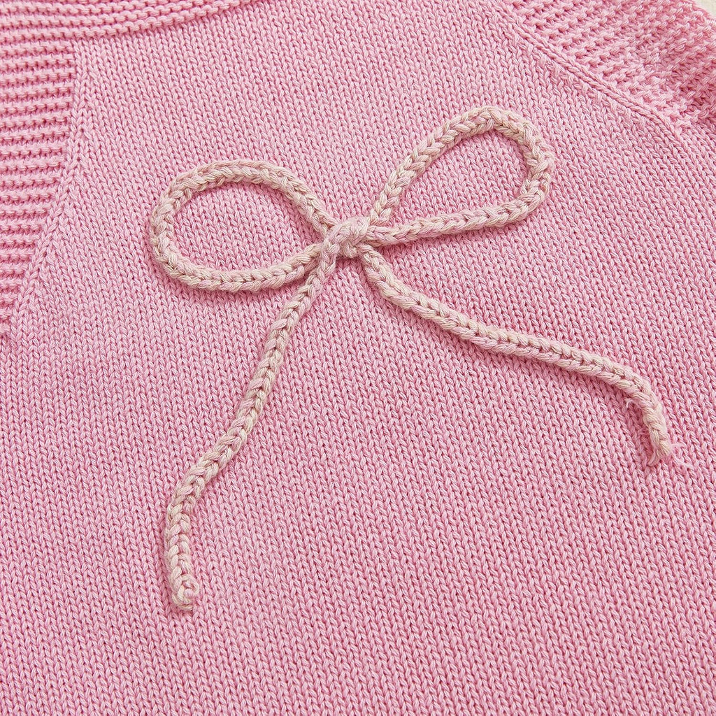 Newborn Baby Girl Clothes Bow Embroidery Romper Sleeveless Knit Romper Jumpsuit Sweater Bodysuit One-Piece Outfit