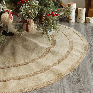 Christmas Tree Skirt, 48 inches Natural Burlap Jute Plain with Tassels, Rustic Xmas Holiday Decoration...