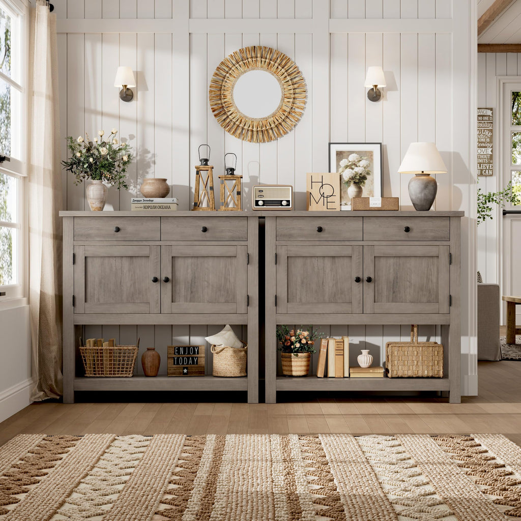 Farmhouse Console Table with Storage, 35"W Entryway Table, Ash Gray