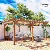 12' x 16' Outdoor Pergola, Wood Gazebo Grape Trellis with Stable Structure for Climbing Plant Support, Garden, Patio