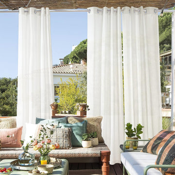 2 Panels Outdoor Curtains Waterproof Privacy Linen | Light Filtering, Grommet Top, Durable Fabric, Drapes for Porch