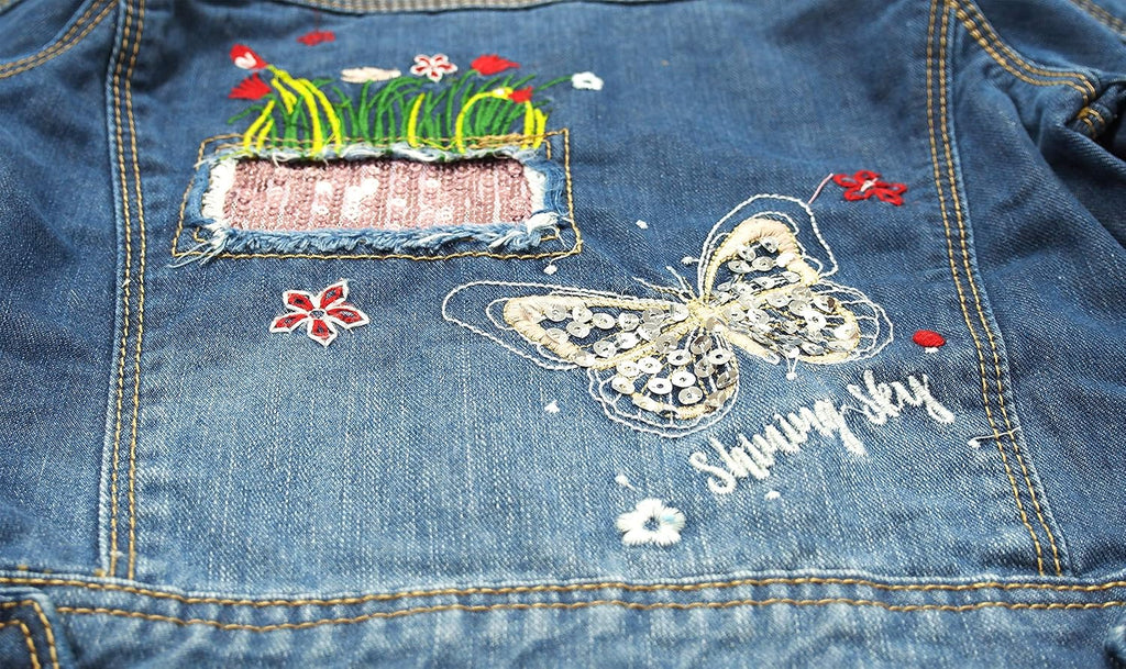 Little Girl Jean Jacket,Flower Embroidered Denim Outfits