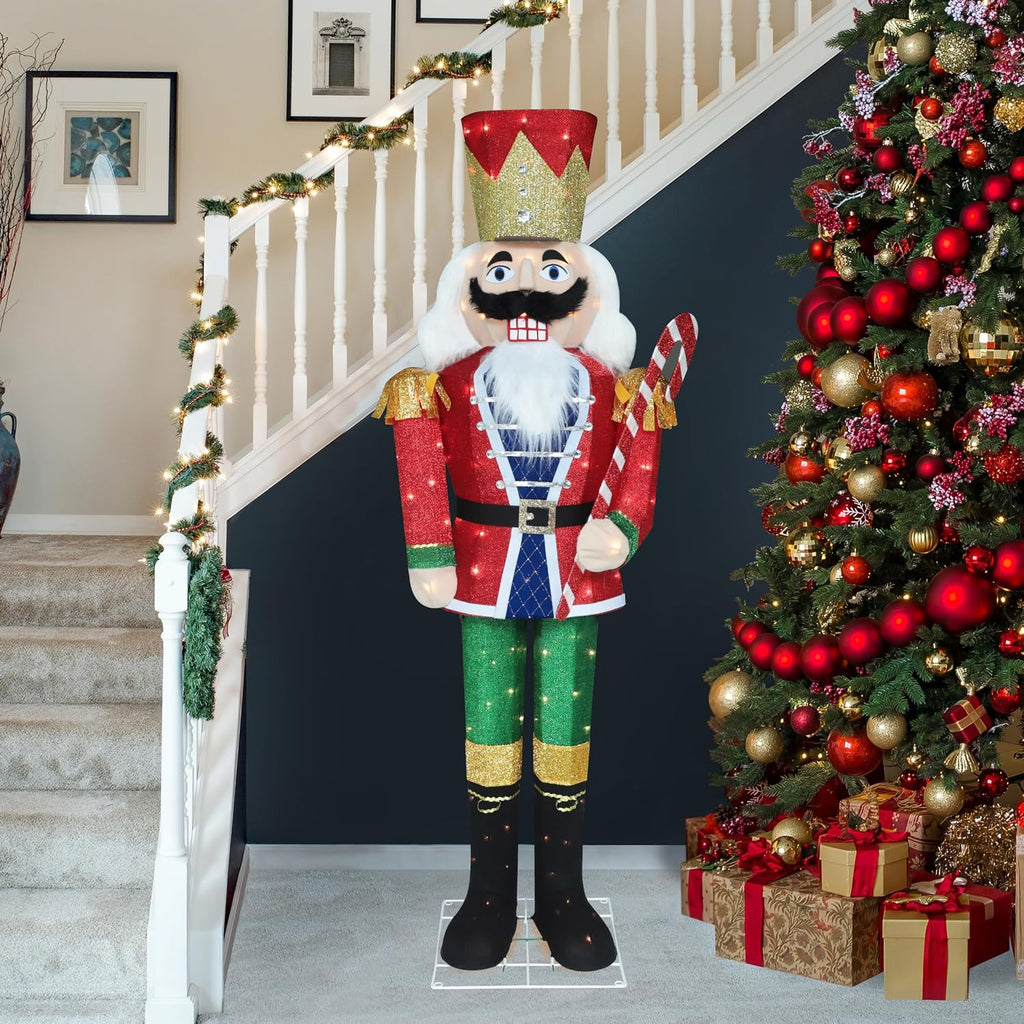 5FT Lighted Nutcracker with Candy Cane for Christmas Decoration, 3D Pre-Lit Iridescent Soldier Xmas Decor with 100