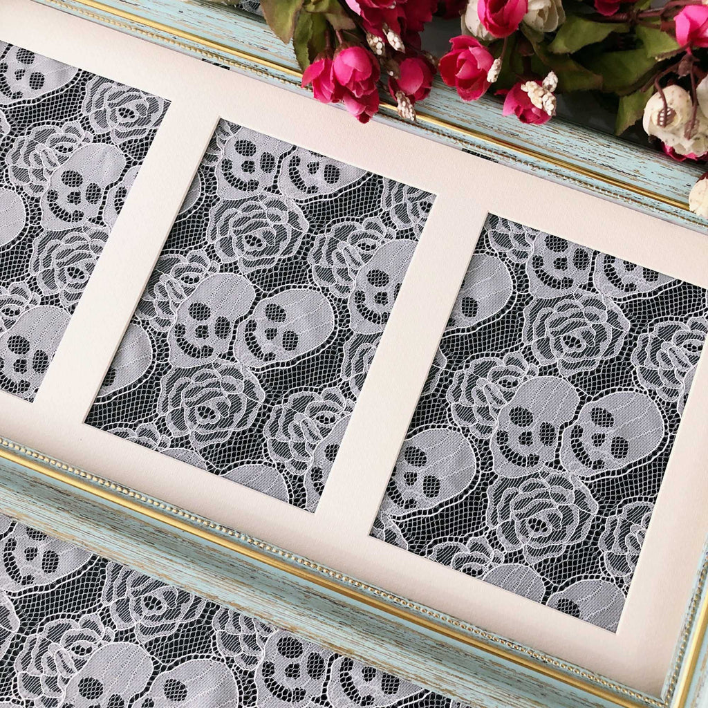 60 x 144 Inches Skull Rose Pattern Lace, White Wedding Lace Fabric, Non-Elastic Garment Sewing Fabric, 60 inches