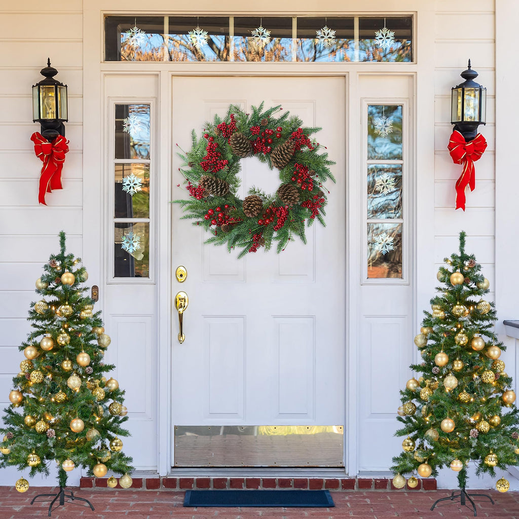 22'' Artificial Christmas Wreath Norfolk Pine Wreath for Front Door with Pine Needles Red Berries Big Pinecones