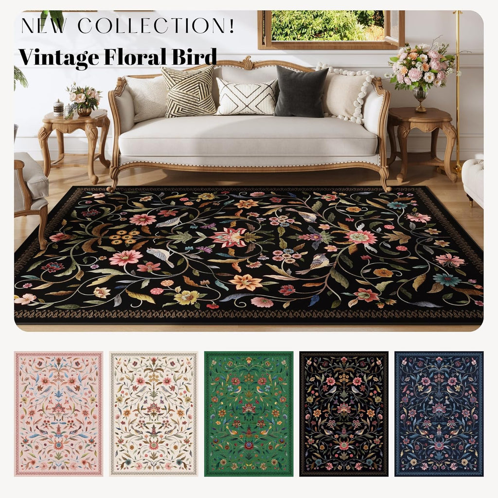 Vintage Medallion Floral 3x5 Washable Rug, Soft Low Pile Area Rug, Non-Slip Carpet