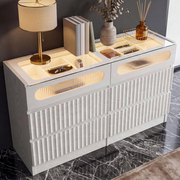Fluted 6 Drawer Dresser, Modern Chest of Drawers, White Oak