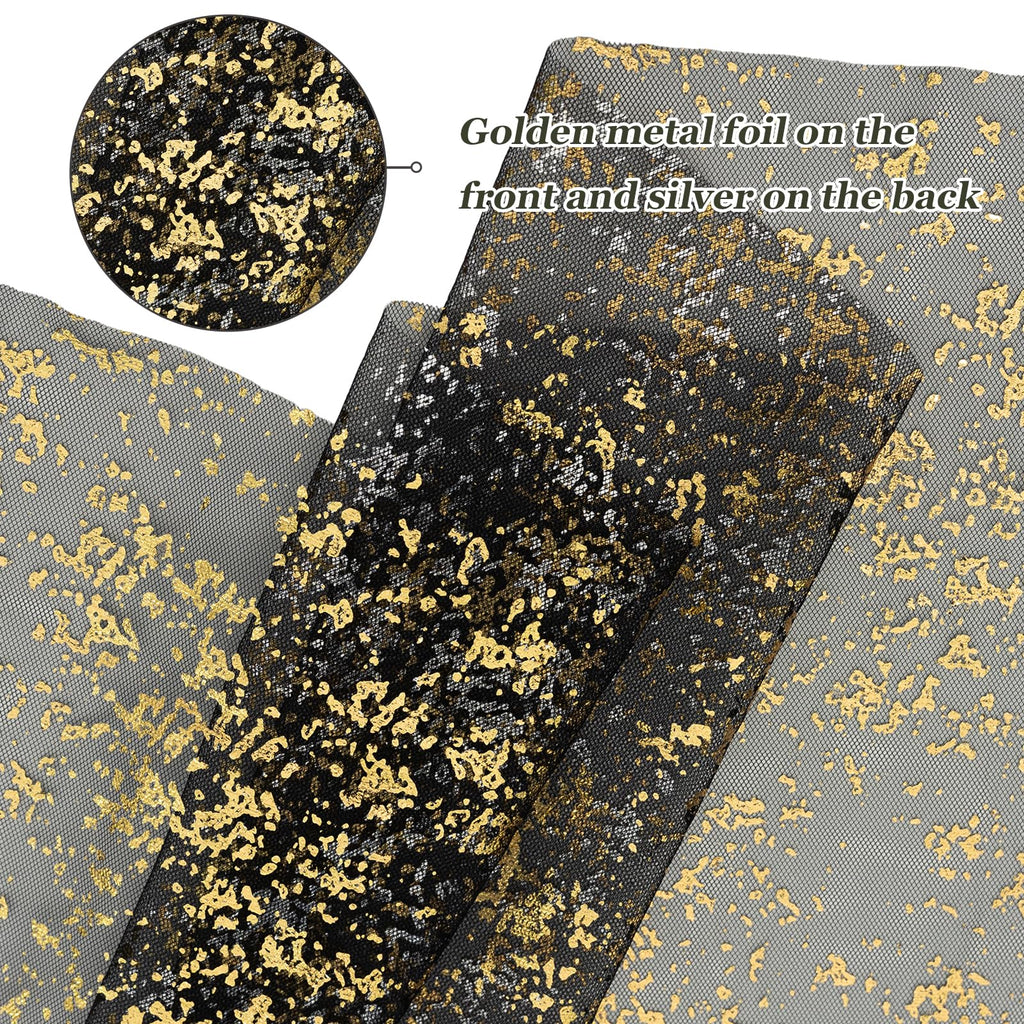 5 Yard x 60 Inch Glitter Tulle Fabric Black Gold