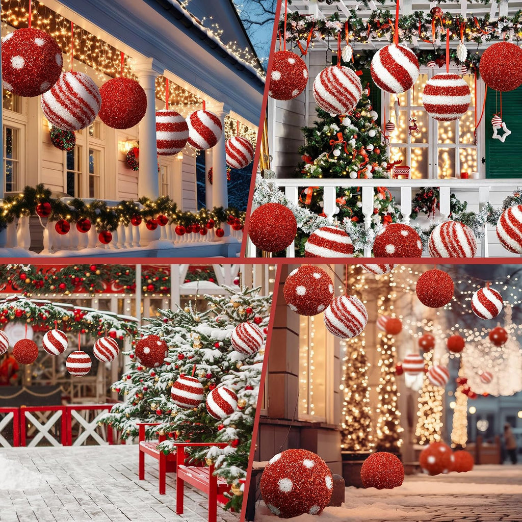 6 Pcs Jumbo 6 Inch Christmas Ball Ornaments Tinsel Balls, Candy