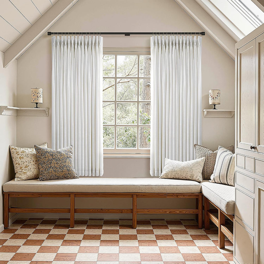 Natural Linen Pinch Pleated Curtains for Living Dining Room Cream Ivory Textured Pinch Pleat Drapes