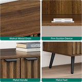 Fluted Sideboard Cabinet, Freestanding Walnut Buffet Cabinet with Adjustable Shelf, Wood Storage Cabinet