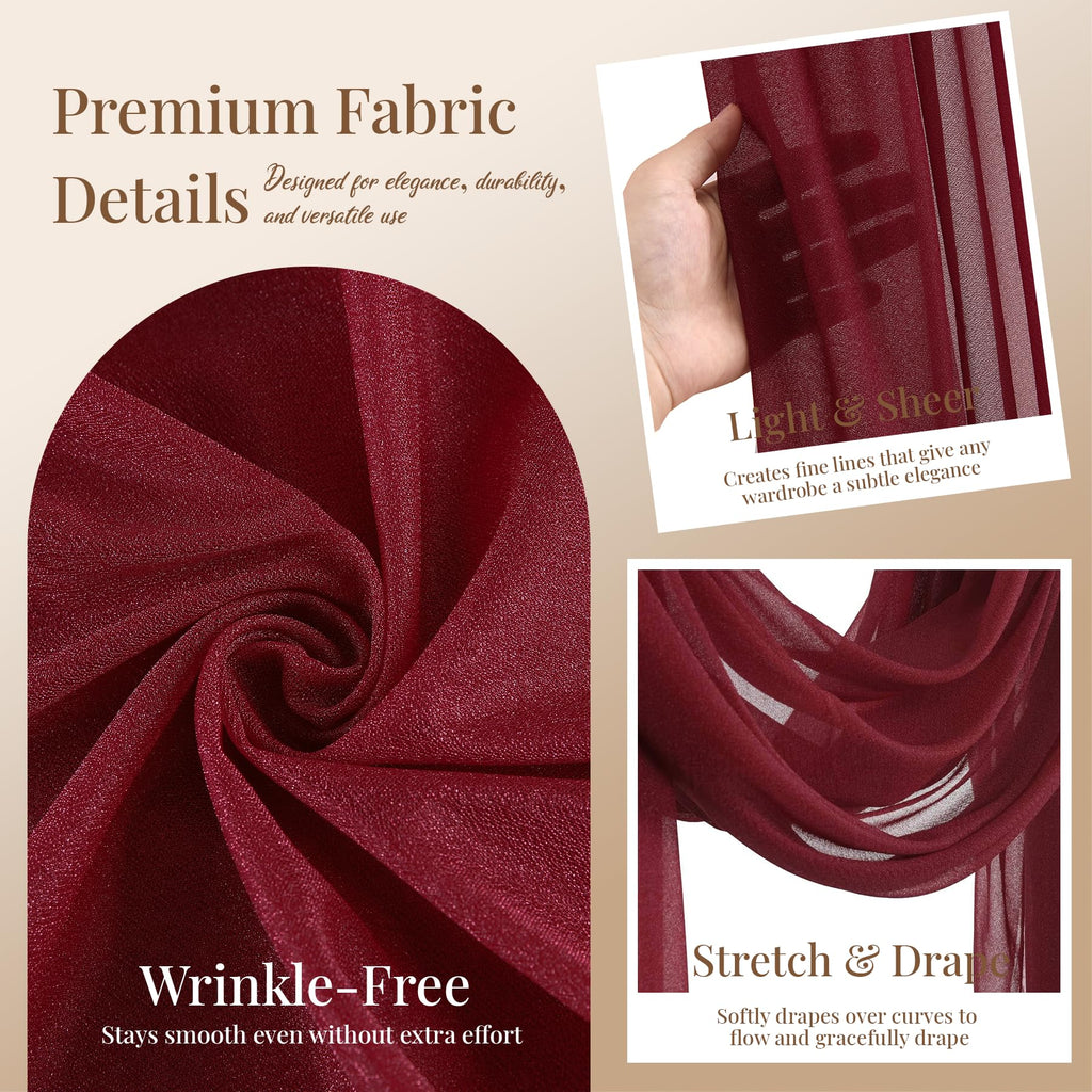 Burgundy Wedding Arch Draping Fabric, 2 Packs 29" x 20FT Sheer Fabric Arch Drapery Curtain Backdrop Ceiling Drapes