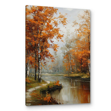Vintage Landscape Fall Leaves Wall Art Decor Canvas 16x24, Nature Forest Lake Pictures Wall Decorations Art