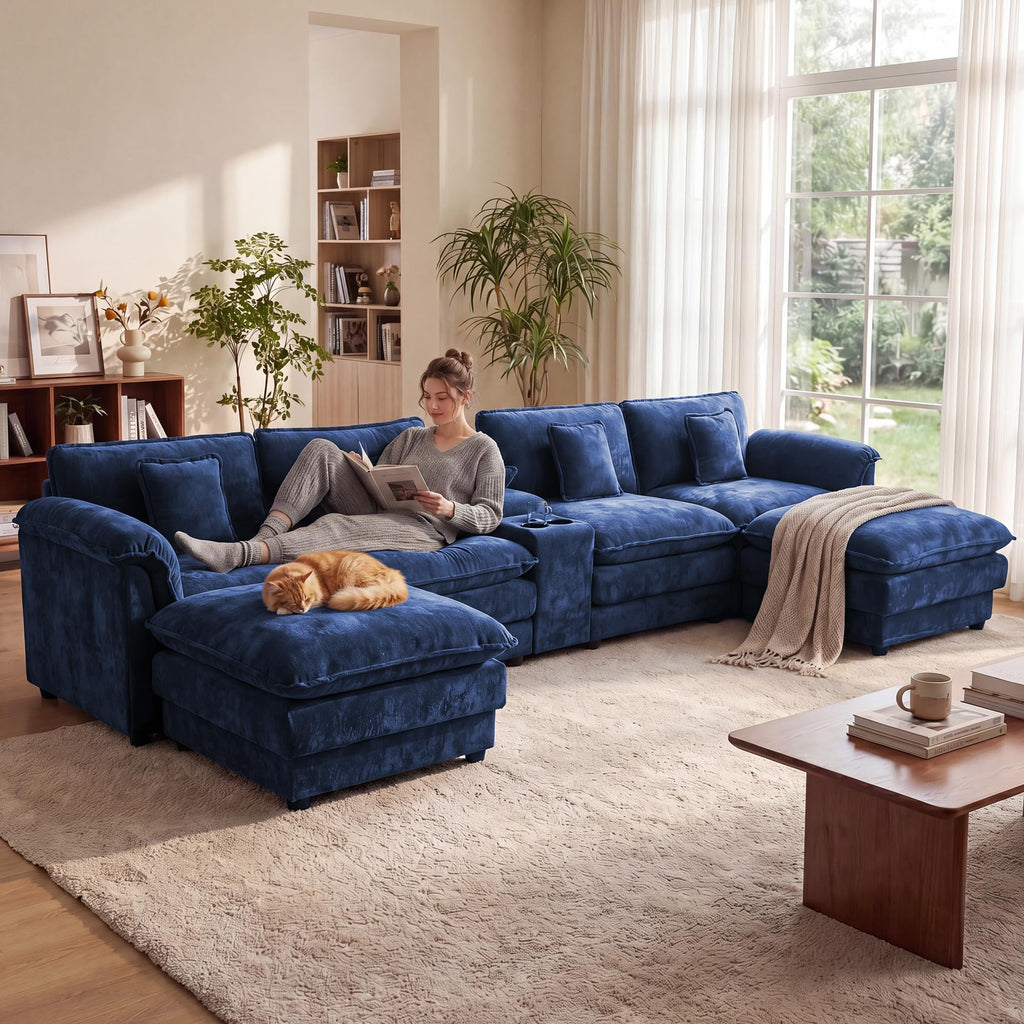 152" Oversized Cloud Sectional Couch, Blue