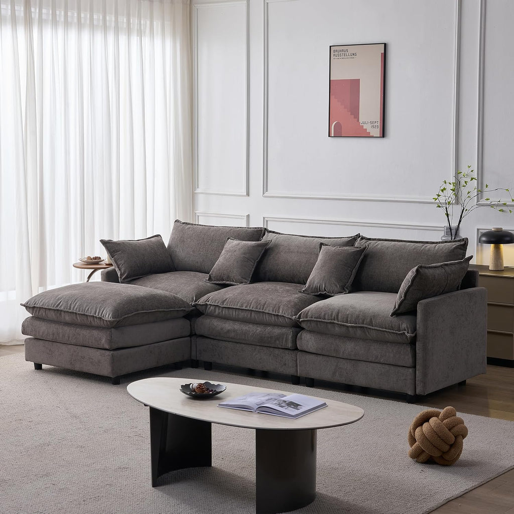 105" Oversized Modular Cloud Sectional Sofa Free Convertible L-Shaped Corner Sectional with Movable Ottoman, Chenille