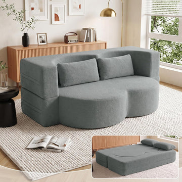 78" Convertible Folding Sofa Bed Full Size, Small Loveseat Boneless Couch | Bouclé Fabric Foldable Sleeper Sofa Bed