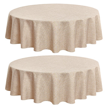 Faux Linen Textured Beige Round Tablecloths 60 Inches - 2 Pack Faux Burlap Table Clothes for Banquet, Party, Dining